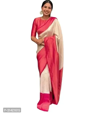 Stylish Silk Blend White Self Pattern Saree with Blouse piece For Women