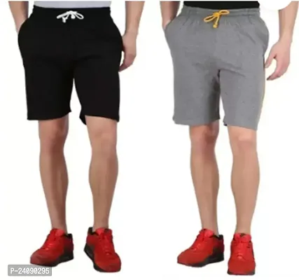 Stylish Multicoloured Cotton Blend Solid Regular Shorts For Men Pack Of 2