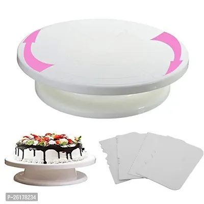 VGMAX Combo Set of Plastic Revolving Turn Table Cake Stand with 3 Scraper-thumb0