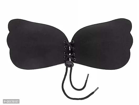 VGMAX Women's Silicone Gel Stick-On Bra Push up Design Strapless Adhesive Bra Sticky Invisible Padded Wire Free Strapless Self Backless (C, Black)-thumb2
