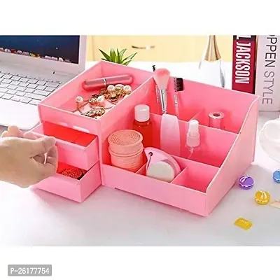 VGMAX Cosmetic Storage Box with Drawers, Desktop Makeup Organizer with Lipsticks Storage Slots Cosmetic Display Case for Perfume, Brushes, Nail Polish and Jewelry, 12.8 x 7.7 x 5.4-thumb0