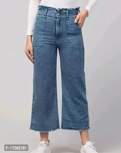 Stylish Blue Denim Solid Jeans For Women-thumb0