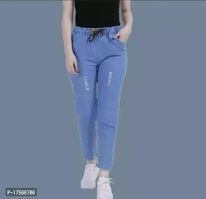 Stylish Blue Denim Solid Jeans For Women-thumb0