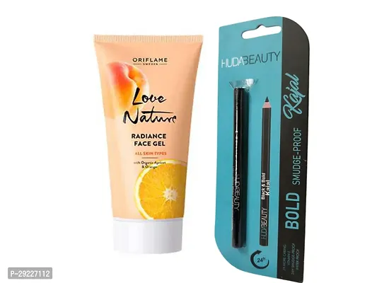 Oriflame LOVE NATURE Radiance Face Gel Wash with Organic Apricot  Orange 50 ml.With Black Kajal.