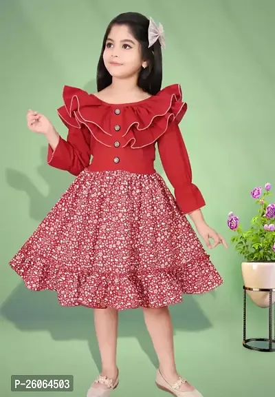 Fabulous Red Cotton Printed Frocks For Girls