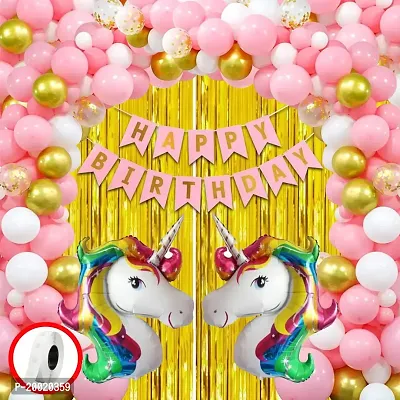 Happy Birthday Decorations For Girls Combo Set- Pink White Metallic Balloons, Happy Birthday Paper Banner Foil Curtain - Girls, Women, 1st, 2nd, 3rd, 4, 5,6th - 34Pcs