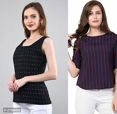 Designer Multicoloured Rayon Striped Top For Women Pack Of 2