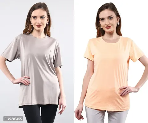 Designer Multicoloured Rayon Solid T-Shirt For Women Pack Of 2
