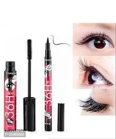 Yanqina 36H Long Curling Waterproof Sweat-proof Non-smudge Black Eyeliner + Black Mascara-thumb0