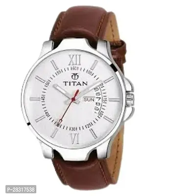 Stylish White Dial Leather Analog Watch For Men-thumb0