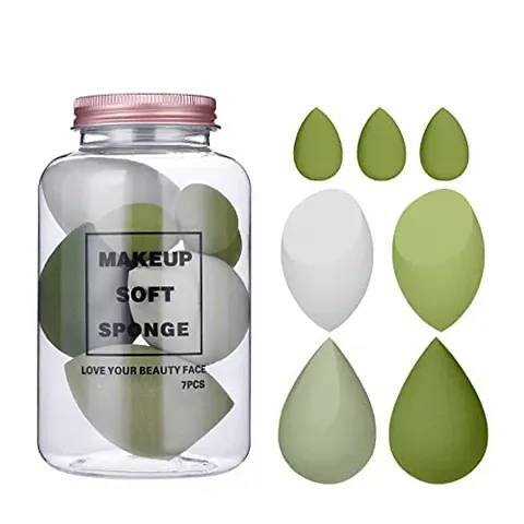 Solander Makeup Sponge Set Beauty Blender with Egg Case, Soft Sponge For Liquid Foundation, Creams, and Powders, Latex Free Wet and Dry Makeup (Spounge-3-green-7pcs)