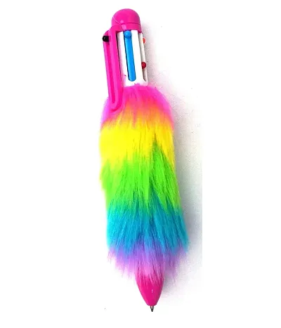 Shiv Gorakhnath Traders Rainbow Fur Retractable 6 in 1 Ballpoint Multicolor Pen for School Supplies/Students Girls and Boys Set of 2