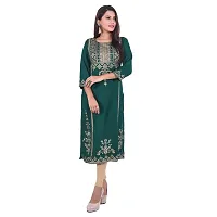 MIRASA Women's Casual Sanganeri Gold Print Dark Green Kurti-thumb1