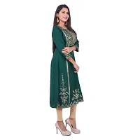 MIRASA Women's Casual Sanganeri Gold Print Straight Kurti (Dark Green, Medium)-thumb3