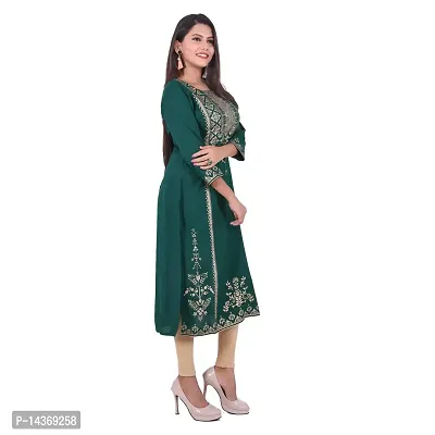 MIRASA Women's Casual Sanganeri Gold Print Straight Kurti (Dark Green, Medium)-thumb4