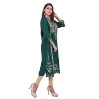 MIRASA Women's Casual Sanganeri Gold Print Dark Green Kurti-thumb2