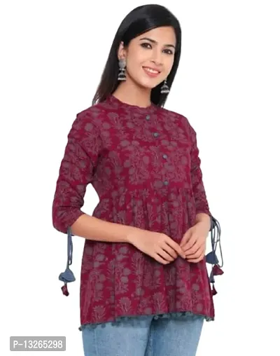 R S Creation Women's Rayon Embroidered Regular Fit Tops (Large, Maroon)-thumb0