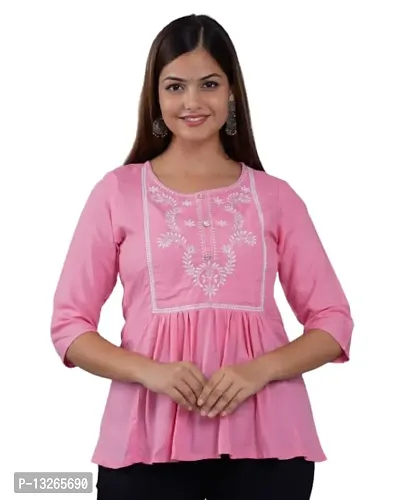R S Creation Women's Rayon Embroidered Regular Fit Tops (Medium, Baby-Pink)