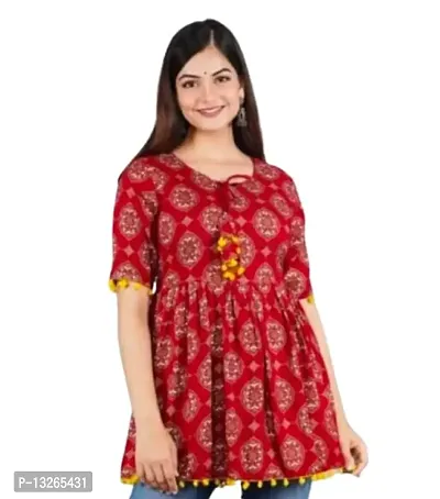 R S Creation Women's Rayon Embroidered Regular Fit Tops (X-Large, Red 1)