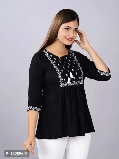 R S Creation Women's Rayon Embroidered Regular Fit Tops (X-Large, Black)-thumb4