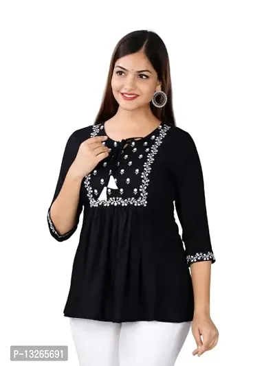 R S Creation Women's Rayon Embroidered Regular Fit Tops (X-Large, Black)