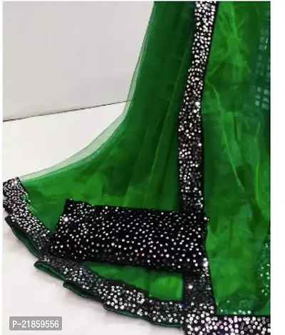 Elegant Green Lace Border Work Saree With Blouse Piece For Women-thumb0