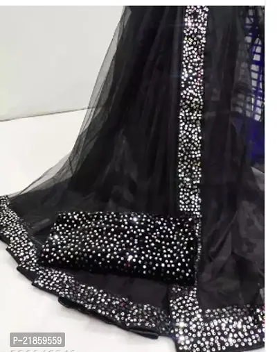 Elegant Black Lace Border Work Saree With Blouse Piece For Women