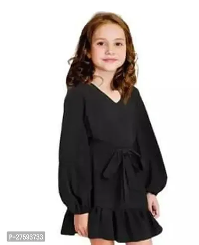 Elegant Black Crepe Solid Dresses For Girls-thumb0