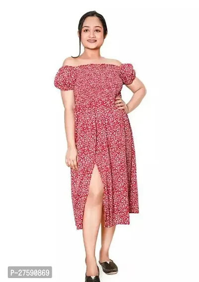 Stylish Red Crepe Printed Dresses For Women