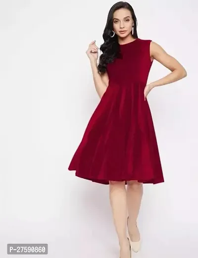 Stylish Red Velvet Solid Dresses For Women