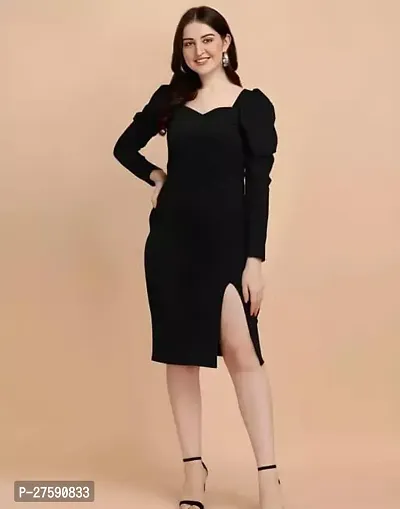 Stylish Black Poly Crepe Solid Dresses For Women