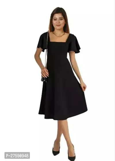 Stylish Black Crepe Solid Dresses For Women