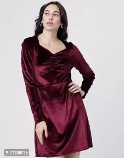 Stylish Maroon Velvet Solid Dresses For Women