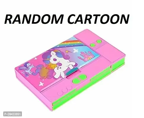 RANDOM CARTOON BTS/BARBIE/UNICORN/FROZEN PINK/LIGHT PINK Jumbo Pencil Box / Geometry Box for Girls (MULTI PRINT RANDOM CARTOON )-thumb0