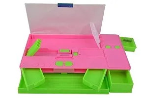 RANDOM CARTOON BTS/BARBIE/UNICORN/FROZEN PINK/LIGHT PINK Jumbo Pencil Box / Geometry Box for Girls (MULTI PRINT RANDOM CARTOON )-thumb1