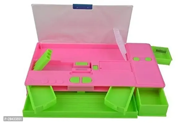 RANDOM CARTOON BTS/BARBIE/UNICORN/FROZEN PINK/LIGHT PINK Jumbo Pencil Box / Geometry Box for Girls (MULTI PRINT RANDOM CARTOON )-thumb2