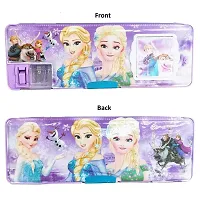 Purple Frozen Cartoon Printed Calculator Geometry with Dual Sharpener For Girls And Boys Kids | Double sided Magnetic Closure Pencil Box + 2 Unicorn Glitter Blue Gel Pen for Kids | Best Birthday Gift-thumb3