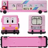 Bus Shape Metal Pencil Box with Unicorn Water Glitter Pen moving tyres Geometry Box for Kids 3 Compartment Pencil Case for Students (Pack of 2 Pcs ,Pink)-thumb3