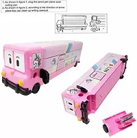 Bus Shape Metal Pencil Box with Unicorn Water Glitter Pen moving tyres Geometry Box for Kids 3 Compartment Pencil Case for Students (Pack of 2 Pcs ,Pink)-thumb4
