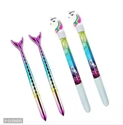 Combo ( 2 Fish Pen + 2 Water Glitter Pen) Buy This Beautiful attractive Cute Fish or Unicorn Pen For Kids Birthday Return Gift (Pack of 4 Pen)(Multicolor)