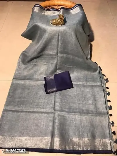 Latest Attractive Linen Saree with Blouse piece-thumb0