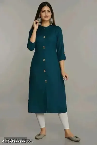 Fashion Women Solid Viscose Rayon Aline Kurta-thumb0