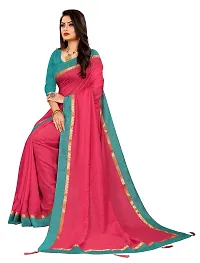 Jensi Fashion Women's Vichitra Silk Saree with Banglori Silk Blouse Piece (Free Size, Color: Pink)-thumb1