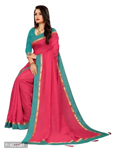 Jensi Fashion Women's Vichitra Silk Saree with Banglori Silk Blouse Piece (Free Size, Color: Pink)-thumb2