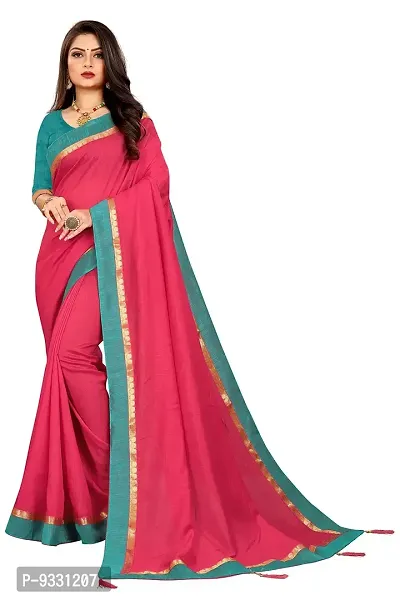 Jensi Fashion Women's Vichitra Silk Saree with Banglori Silk Blouse Piece (Free Size, Color: Pink)