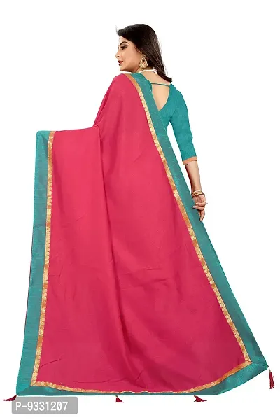 Jensi Fashion Women's Vichitra Silk Saree with Banglori Silk Blouse Piece (Free Size, Color: Pink)-thumb3