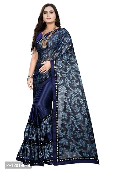 Beautiful Lycra Lace work Ruffle Saree with Blouse piece