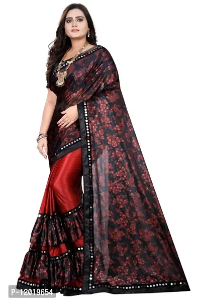 Beautiful Lycra Lace work Ruffle Saree with Blouse piece-thumb0