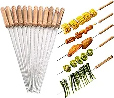 Very Thick  Strong Metallic Galvanized Barbecue Metal Grilling Skewers with Wooden Handle.(Set of 12)-thumb1