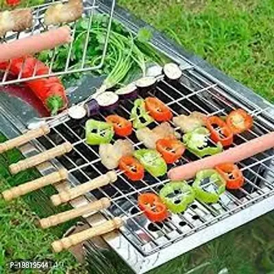 Very Thick  Strong Metallic Galvanized Barbecue Metal Grilling Skewers with Wooden Handle.(Set of 12)-thumb3